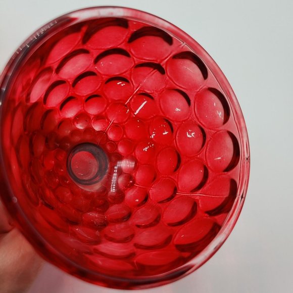 Ruby Red Bubble Glasses Hobnail Boopie Footed Goblet Cranberry Vintage Lot of 2 - Picture 10 of 11